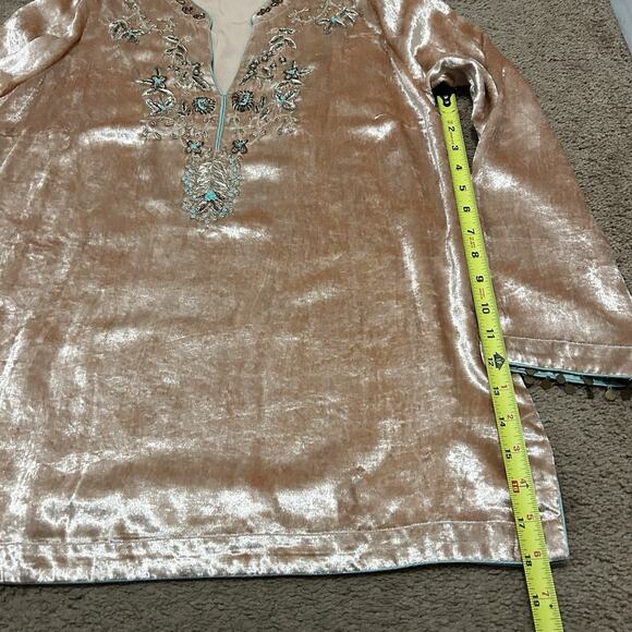 Soft Surroundings Velvet Moroccan Boho Beaded Embellished Blouse Size Medium - Picture 3 of 8